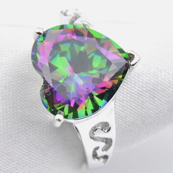 New Huge Heart Shaped Mystic Topaz 925 Silver Ring. - Picture 2 of 15